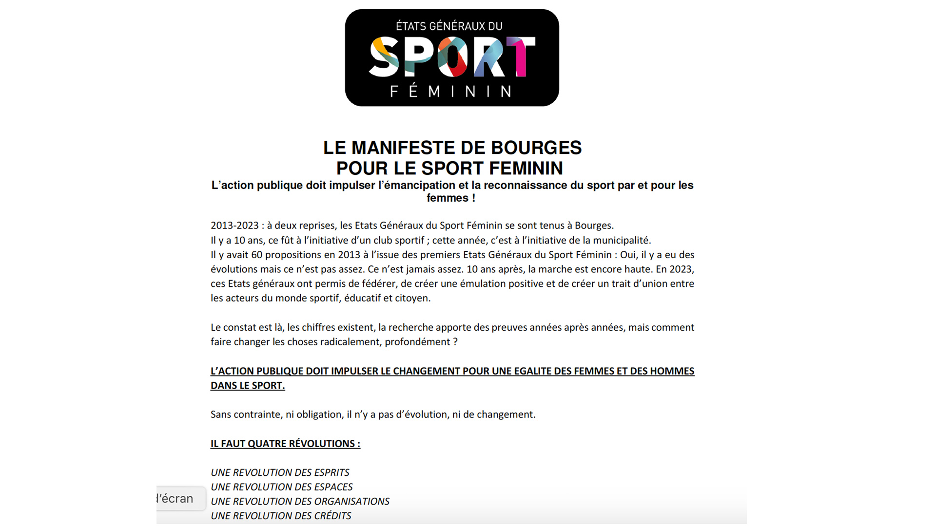 Le manifeste de Bourges pour le sport féminin !
