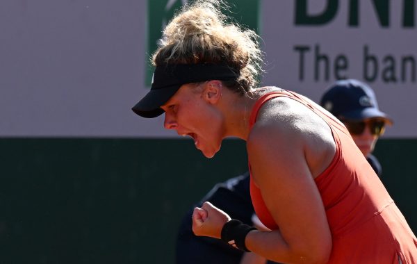 France's Leolia Jeanjean reacts after a point to Australia's Kimberly Birrell during their women's singles match on day one of the Roland-Garros Open tennis tournament in Paris