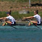MUNICH, GERMANY - AUGUST 14: Laura Tarantola and Claire Bove of France compete in the Lightweight Women's Double Sculls Final A during the Rowing competition on day 4 of the European Championships Munich 2022 at Munich Olympic Regatta Center