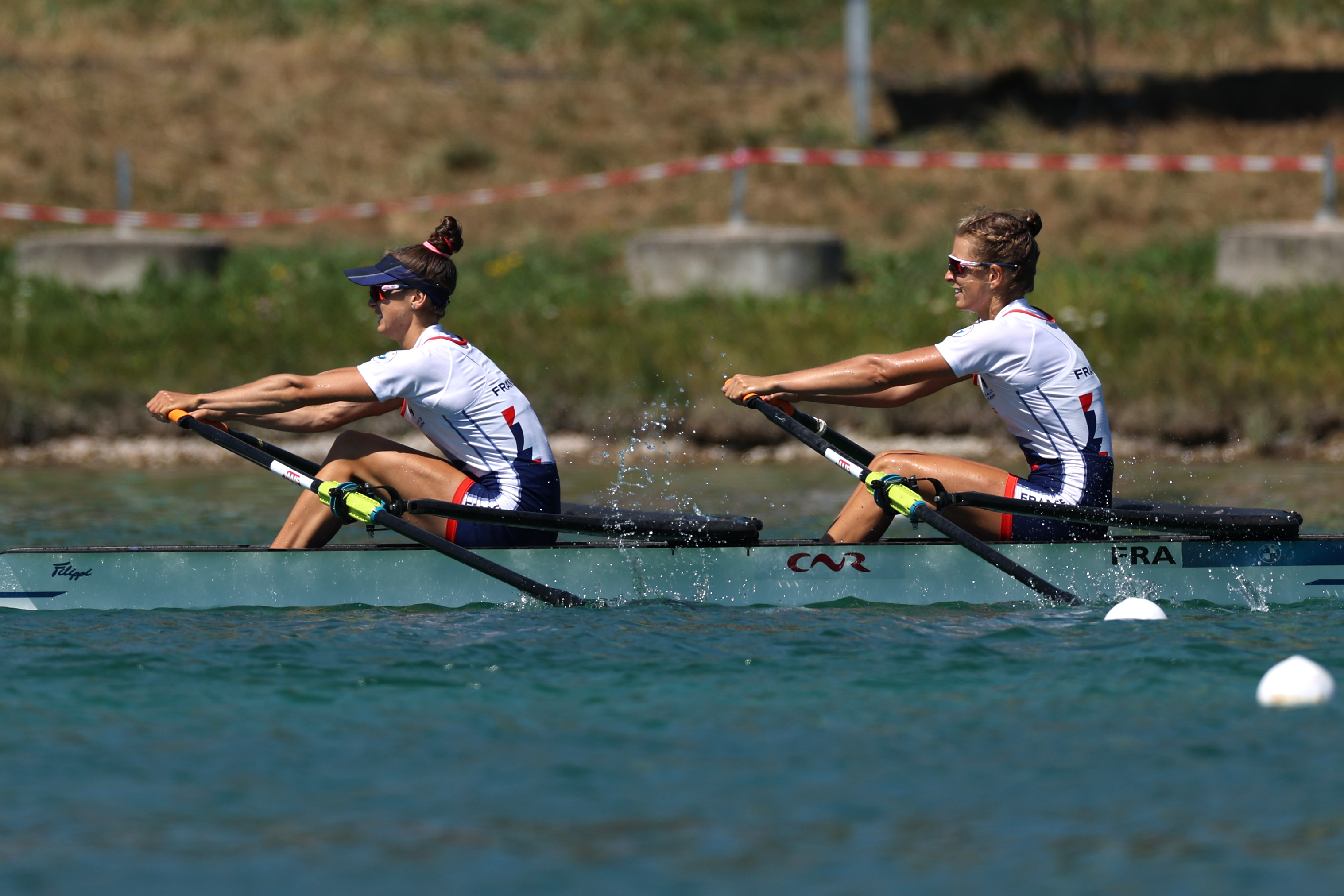 MUNICH, GERMANY - AUGUST 14: Laura Tarantola and Claire Bove of France compete in the Lightweight Women's Double Sculls Final A during the Rowing competition on day 4 of the European Championships Munich 2022 at Munich Olympic Regatta Center