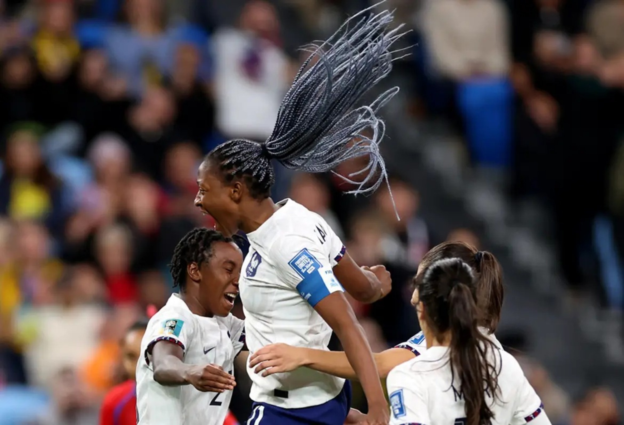 Célébration de Kadiatou Diani après son but face au Panama dans ce match de Coupe du monde de football