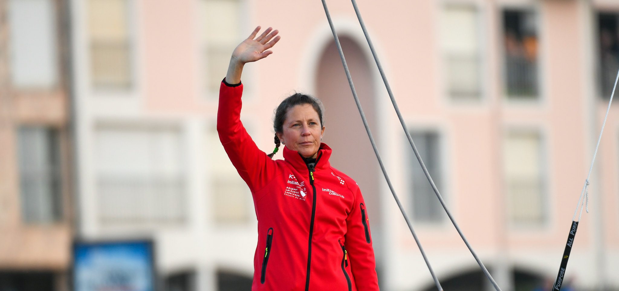 LES SABLES D’OLONNE, FRANCE - NOVEMBER 8: Initiatives Coeur, skipper Sam Davies(GBR) is illustrated in the channel before the start of the Vendee Globe sailing race in les Sables d’Olonne, France, on November 8, 2020. (Photo by Olivier Blanchet/Alea)