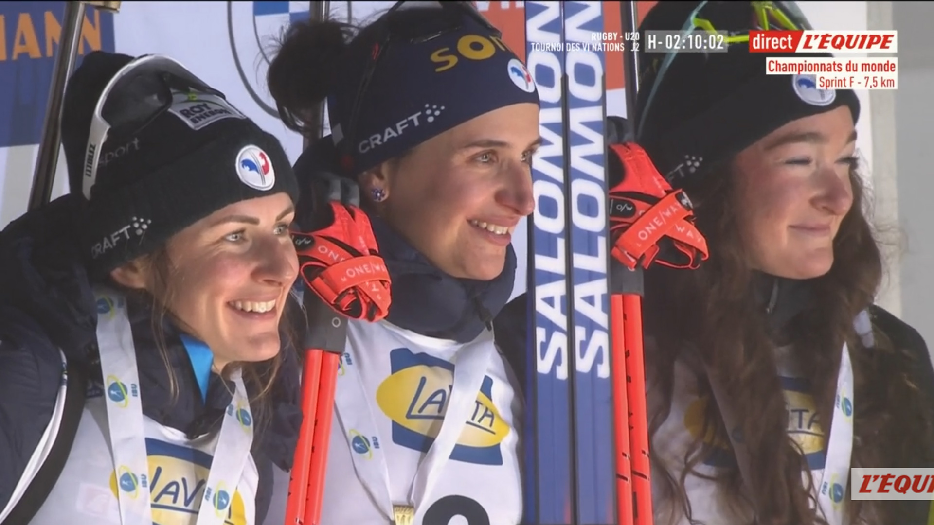 Julia Simon, Justine Braisaz-Bouchet, Lou Jeanmonnot-Laurent et Sophie Chauveau. Quadruple historique. Copyright : Aurélie Bresson Les Sportives