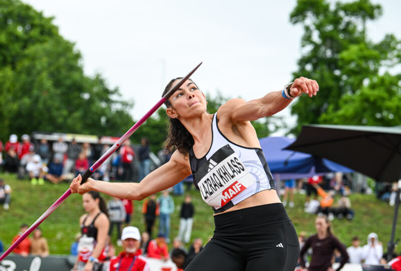 Auriana LAZRAQ KHLASS competes in the Womens Javelin throw event during the second day of Athletics French Championships at Parc des Sports du Lac de Maine Josette & Roger Mikulak on June 29, 2024 in Angers, France. (Photo by Daniel Derajinski/Icon Sport) - Photo by Icon Sport